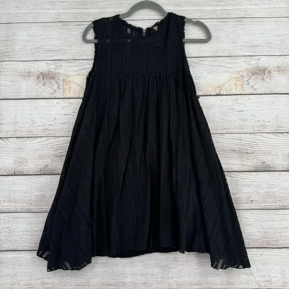 Free People Lace Mini Dress Womens Small Black‎ Sleeveless Back Zip